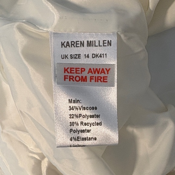 NWT Karen Millen Off Shoulder Structured Crepe Fringe Bardot Dress in White - Picture 9 of 9